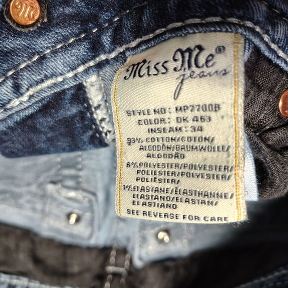 Miss Me Jeans Womens Size 26 Blue Mid Rise Boot Cut Embellished Flap Stud Denim - Picture 9 of 15